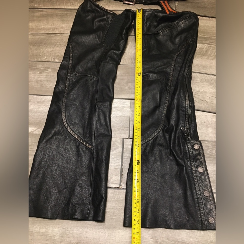 Womens Harley-Davidson Leather Chaps Riding Chopper Motorcycle Black Pants Small - Picture 5 of 12